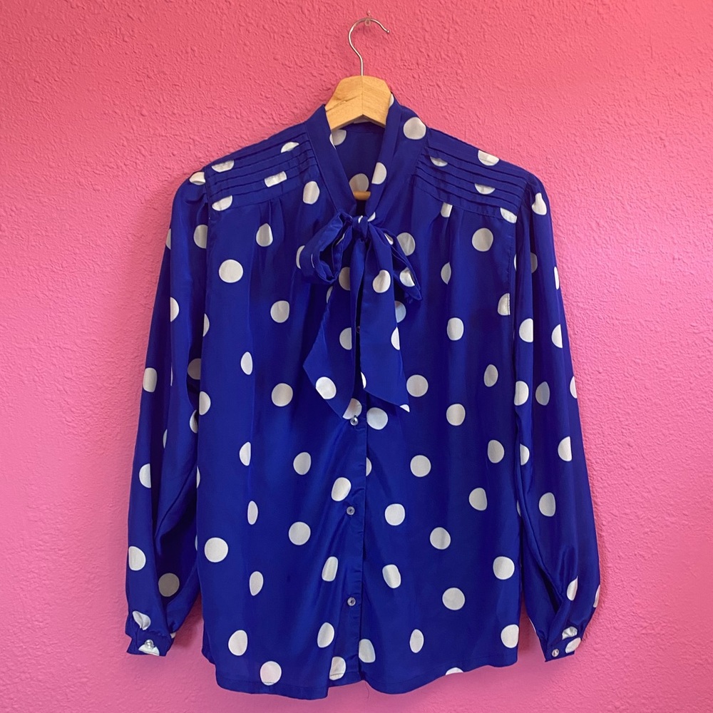 Polka-Dot Blue Tie Blouse